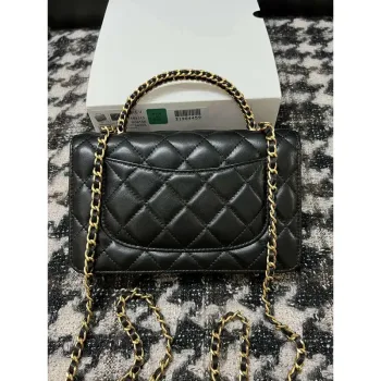 Chanel A68113 Woc Wallet on Chain With Handle Black Shiny Crumpled Calfskin