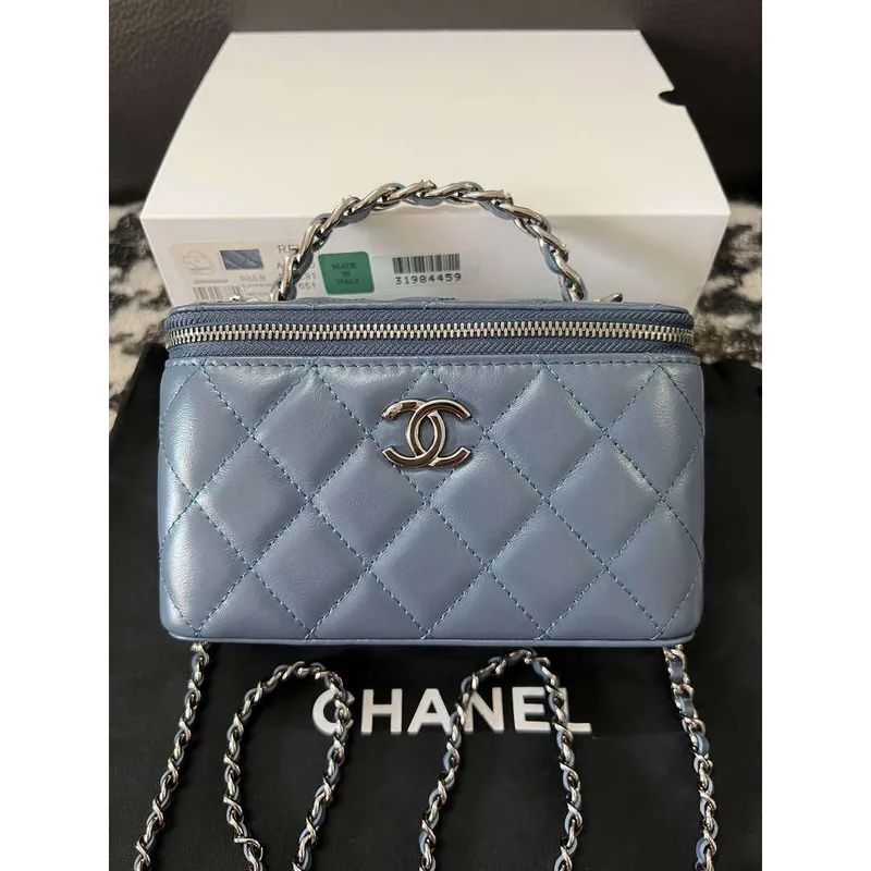 Chanel AP3593 Shiny Crumpled Calfskin Strass & Ruthenium Finish Metal Blue