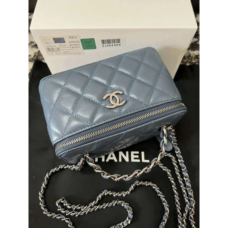 Chanel AP3593 Shiny Crumpled Calfskin Strass & Ruthenium Finish Metal Blue
