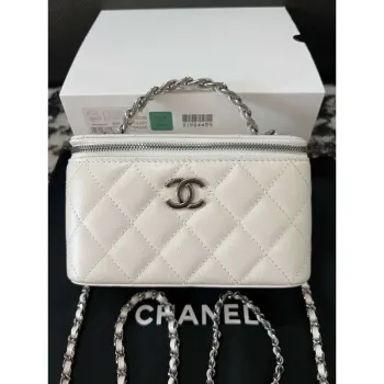 Chanel AP3593 Shiny Crumpled Calfskin Strass & Ruthenium Finish Metal White