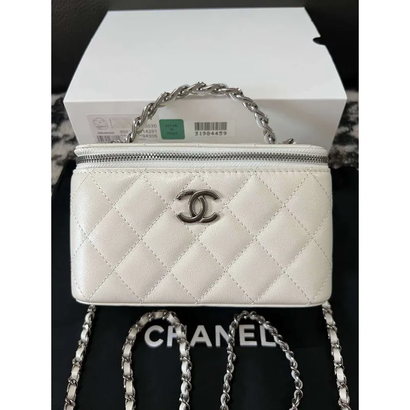 Chanel AP3593 Shiny Crumpled Calfskin Strass & Ruthenium Finish Metal White