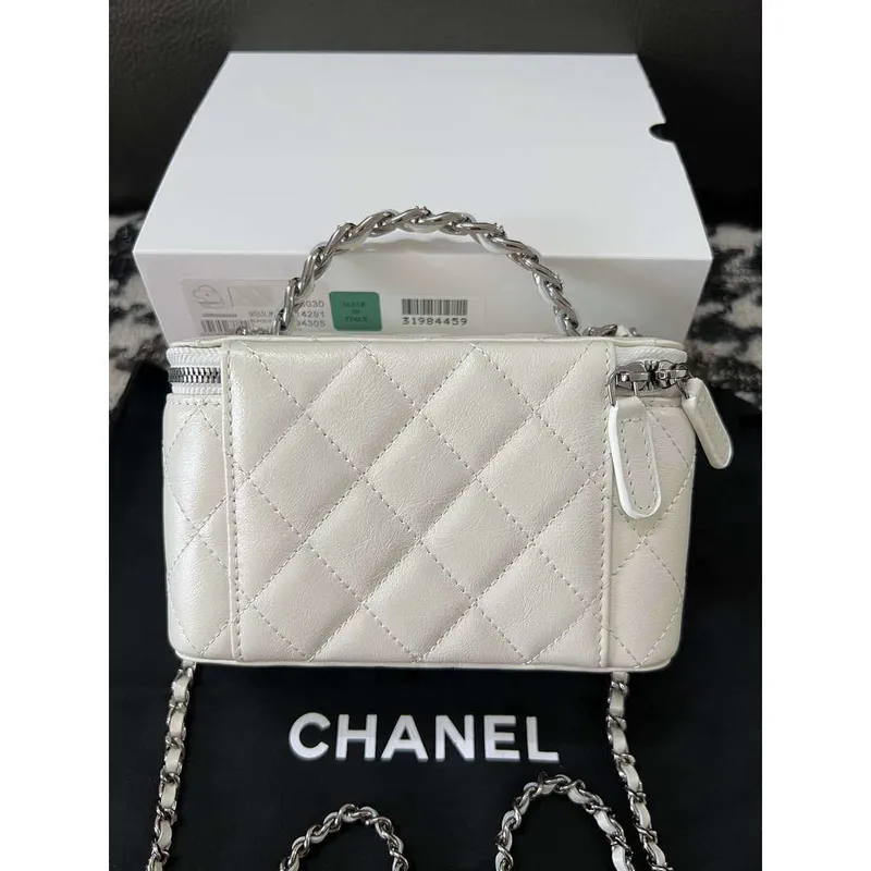 Chanel AP3593 Shiny Crumpled Calfskin Strass & Ruthenium Finish Metal White