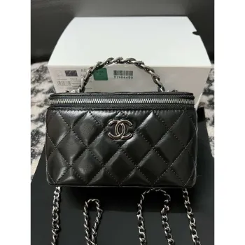 Chanel AP3593 Shiny Crumpled Calfskin Strass & Ruthenium Finish Metal Black