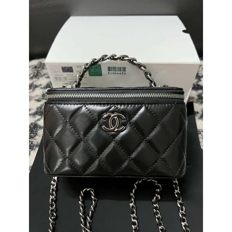 Chanel AP3593 Shiny Crumpled Calfskin Strass & Ruthenium Finish Metal Black