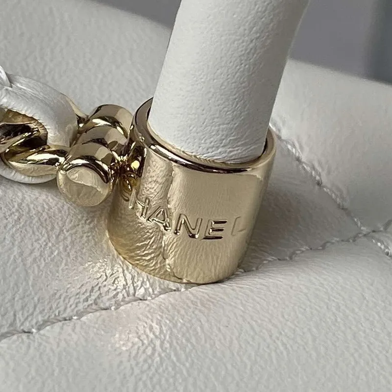 Chanel AS4469 Mini BOX Bag Shiny Calfskin & Gold Tone Metal White