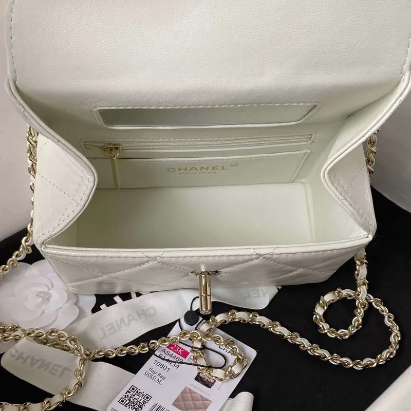 Chanel AS4469 Mini BOX Bag Shiny Calfskin & Gold Tone Metal White