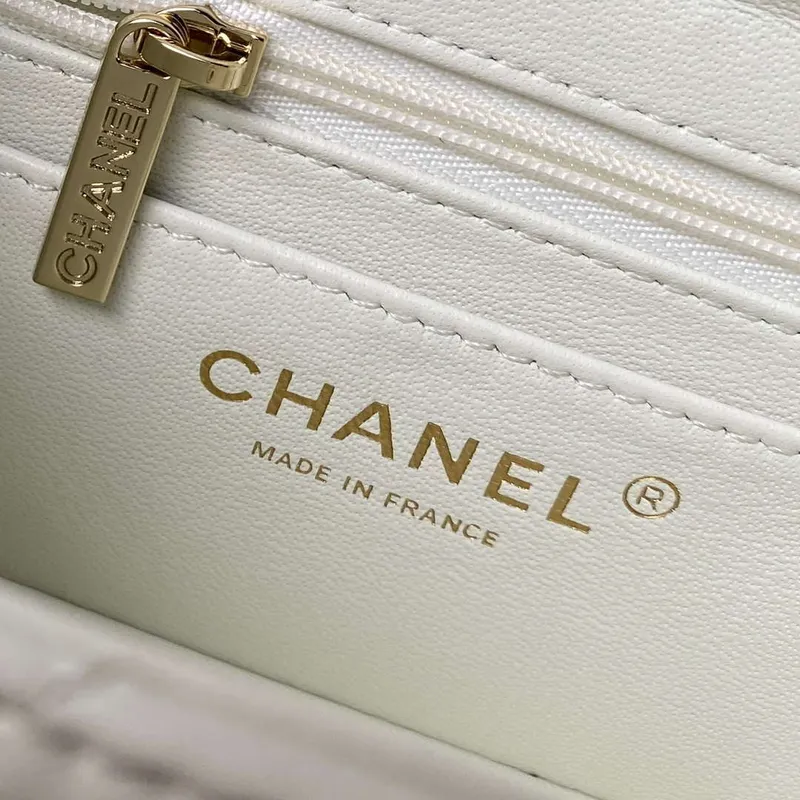 Chanel AS4469 Mini BOX Bag Shiny Calfskin & Gold Tone Metal White