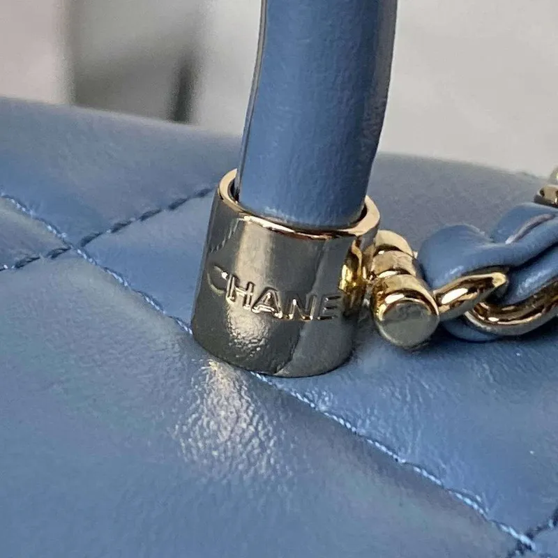 Chanel AS4469 Mini BOX Bag Shiny Calfskin & Gold Tone Metal Blue