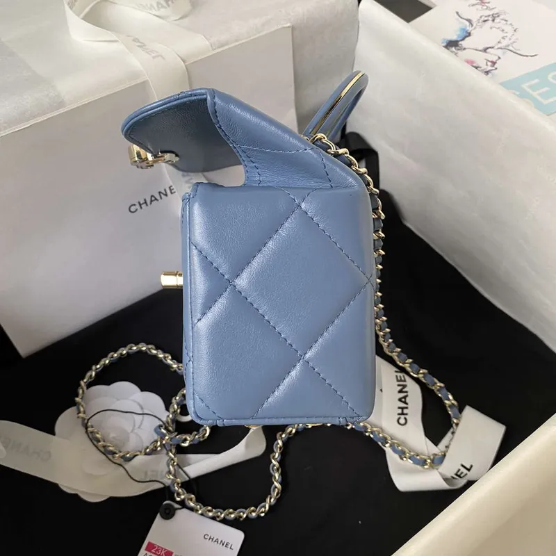 Chanel AS4469 Mini BOX Bag Shiny Calfskin & Gold Tone Metal Blue