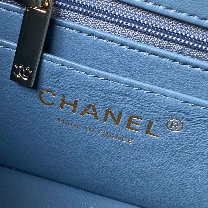 Chanel AS4469 Mini BOX Bag Shiny Calfskin & Gold Tone Metal Blue