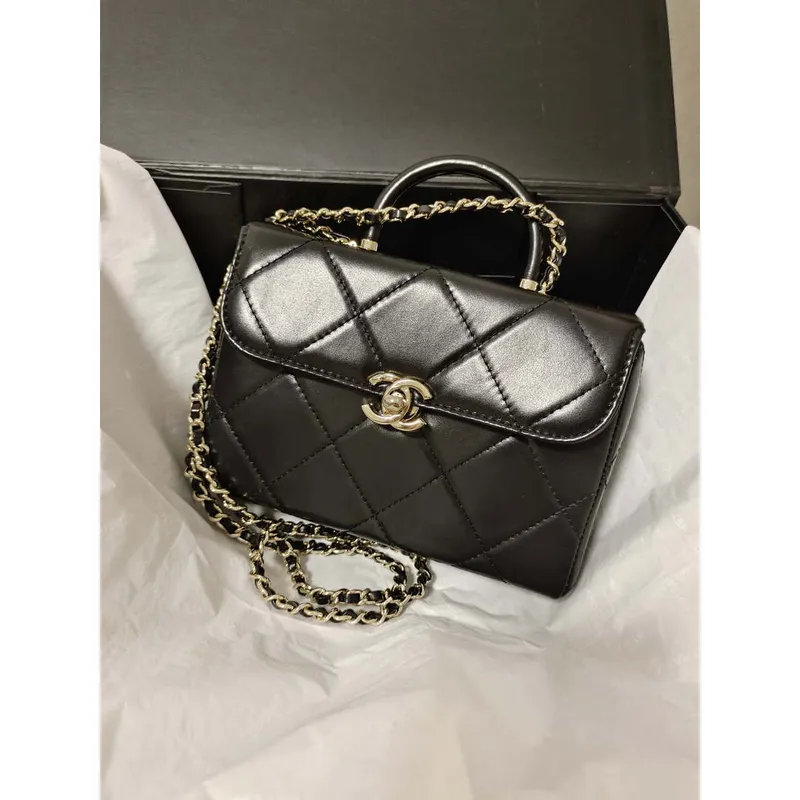 Chanel AS4469 Small BOX Bag Shiny Calfskin & Gold Tone Metal Black