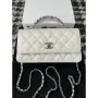 Chanel AP3566 Clutch with Chain White Shiny Crumpled Calfskin Strass & Ruthenium Finish Metal