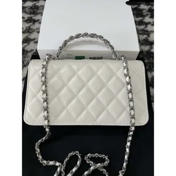 Chanel AP3566 Clutch with Chain White Shiny Crumpled Calfskin Strass & Ruthenium Finish Metal
