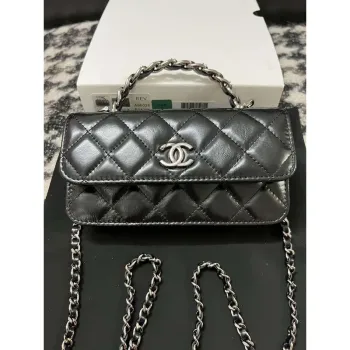 Chanel AP3566 Clutch with Chain Black Shiny Crumpled Calfskin Strass & Ruthenium Finish Metal
