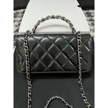 Chanel AP3566 Clutch with Chain Black Shiny Crumpled Calfskin Strass & Ruthenium Finish Metal