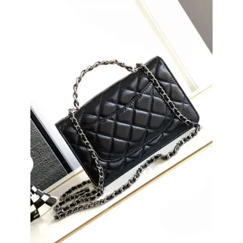 Chanel AP3645 Woc Wallet on Chain Black Shiny Crumpled Calfskin Strass & Ruthenium Finish Metal