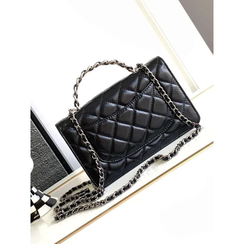 Chanel AP3645 Woc Wallet on Chain Black Shiny Crumpled Calfskin Strass & Ruthenium Finish Metal