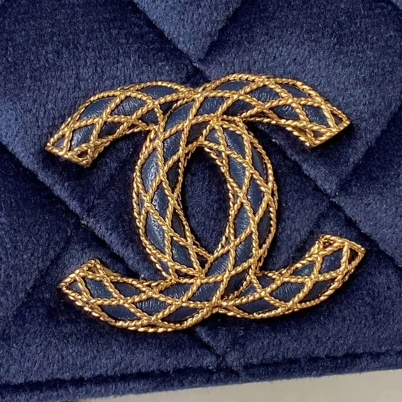 Chanel AP3363 Flap Baguette Bag Velvet Navy Blue