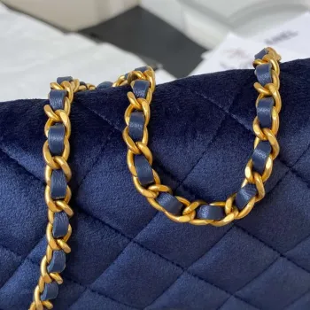 Chanel AP3363 Flap Baguette Bag Velvet Navy Blue