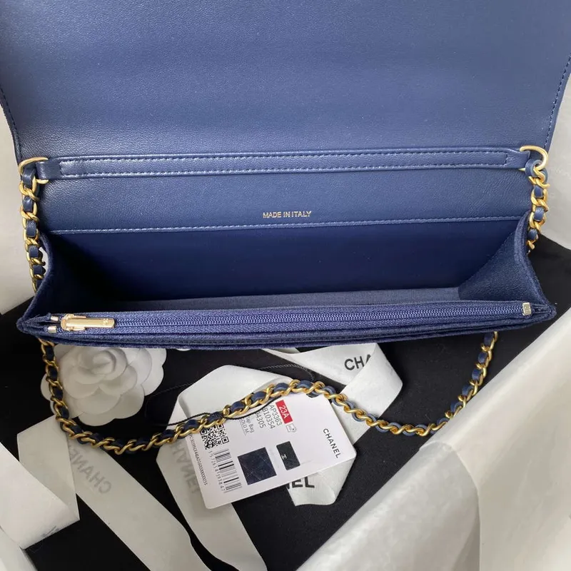 Chanel AP3363 Flap Baguette Bag Velvet Navy Blue