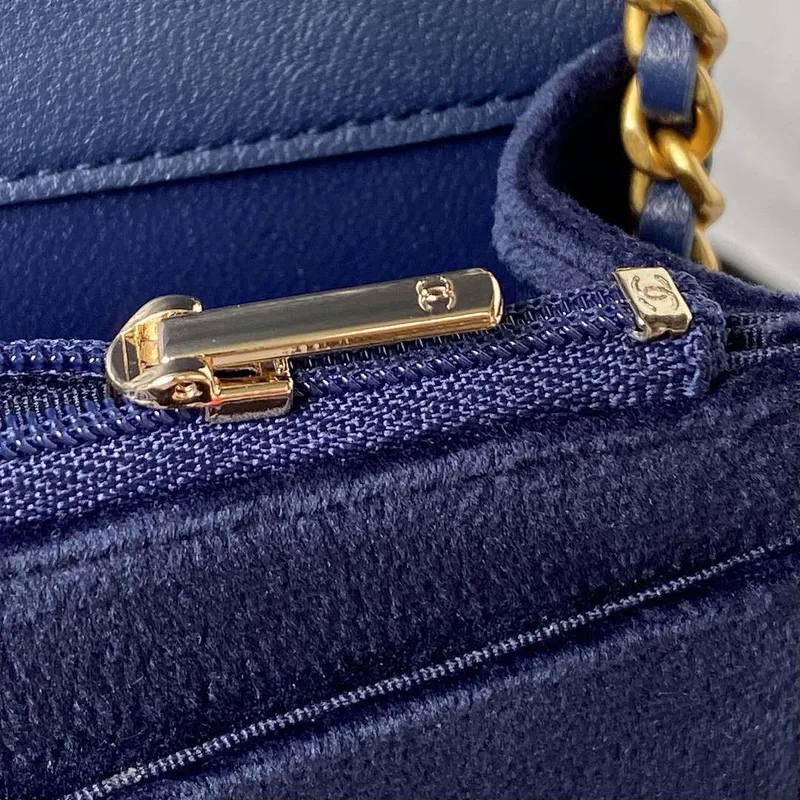 Chanel AP3363 Flap Baguette Bag Velvet Navy Blue