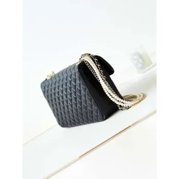 Chanel AS4245 Flap Bag Lambskin With Pearl & Metal Chain Black