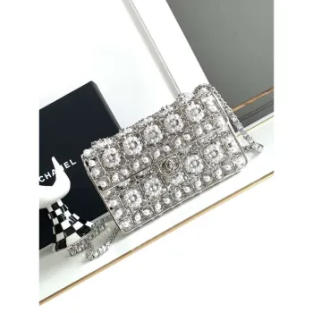 Chanel A90091 Limited Edition Pearl Metal CF Evening Flap Bag Silver metal