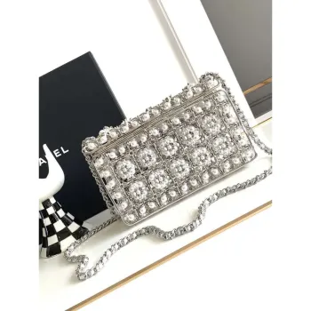 Chanel A90091 Limited Edition Pearl Metal CF Evening Flap Bag Silver metal