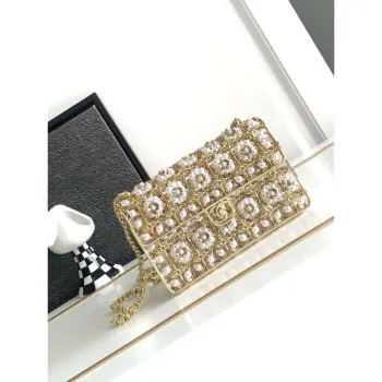 Chanel A90091 Limited Edition Pearl Metal CF Evening Flap Bag gold metal