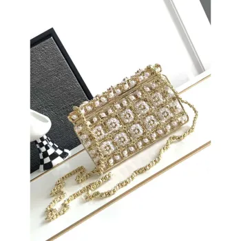 Chanel A90091 Limited Edition Pearl Metal CF Evening Flap Bag gold metal