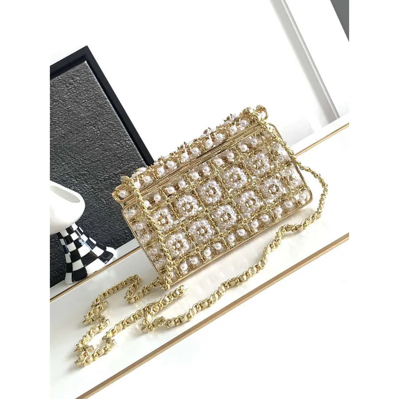 Chanel A90091 Limited Edition Pearl Metal CF Evening Flap Bag gold metal