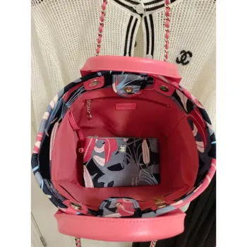 Chanel A66941 Medium Tote Printed Velvet Wooden Pearls & Gold Tone Metal Red & Multicolour