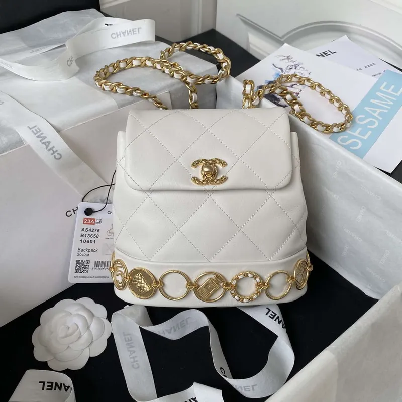 Chanel Small Backpack AS4275 Calfskin & Gold Tone Metal White