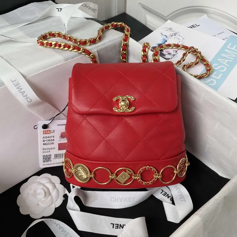 Chanel Small Backpack AS4275 Calfskin & Gold Tone Metal Red