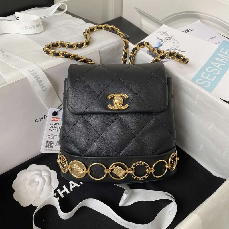 Chanel Small Backpack AS4275 Calfskin & Gold Tone Metal Black