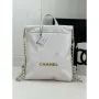 Chanel 22 Backpack AS3859 Shiny White Calfskin With Gold