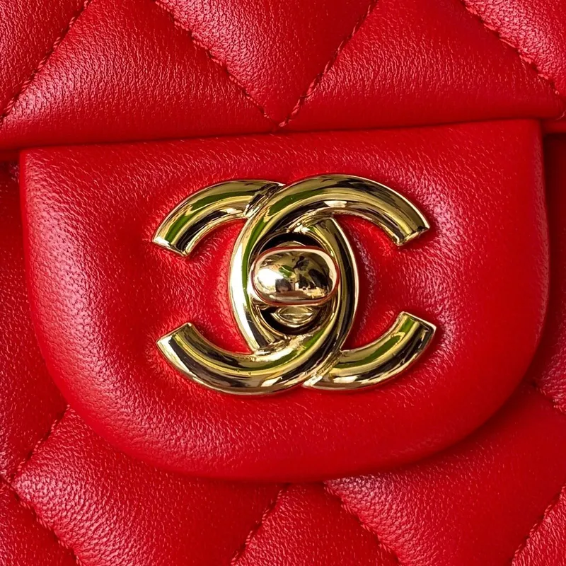Chanel 23K AS2431 Mini flap Lambskin bag with top handle Red