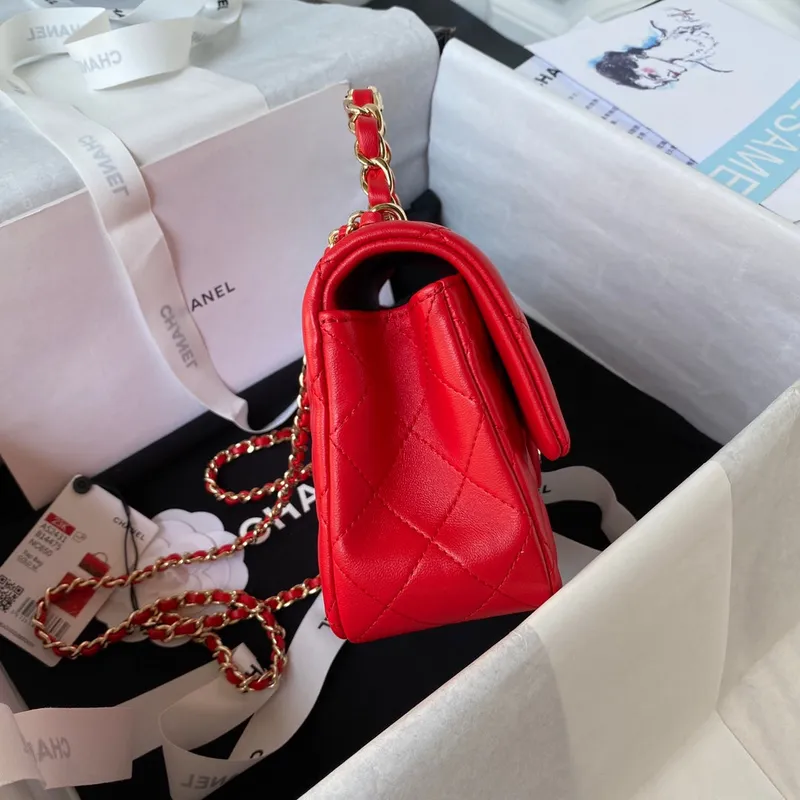 Chanel 23K AS2431 Mini flap Lambskin bag with top handle Red