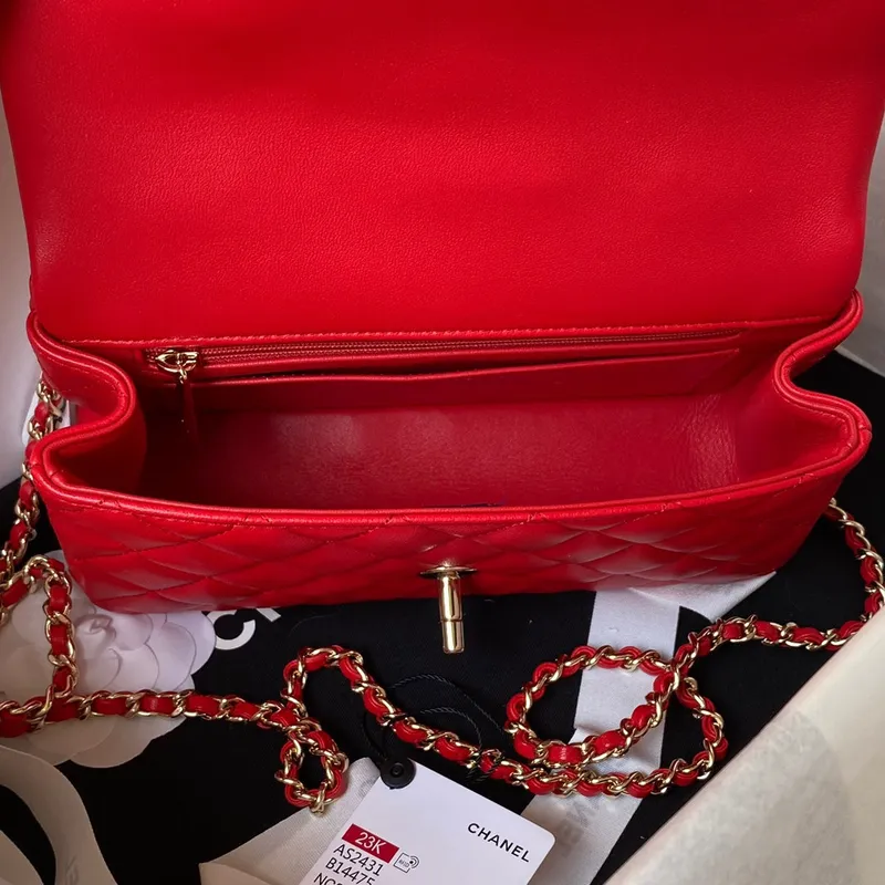 Chanel 23K AS2431 Mini flap Lambskin bag with top handle Red