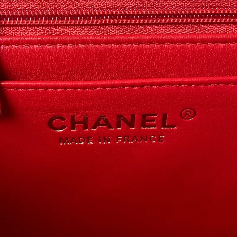 Chanel 23K AS2431 Mini flap Lambskin bag with top handle Red
