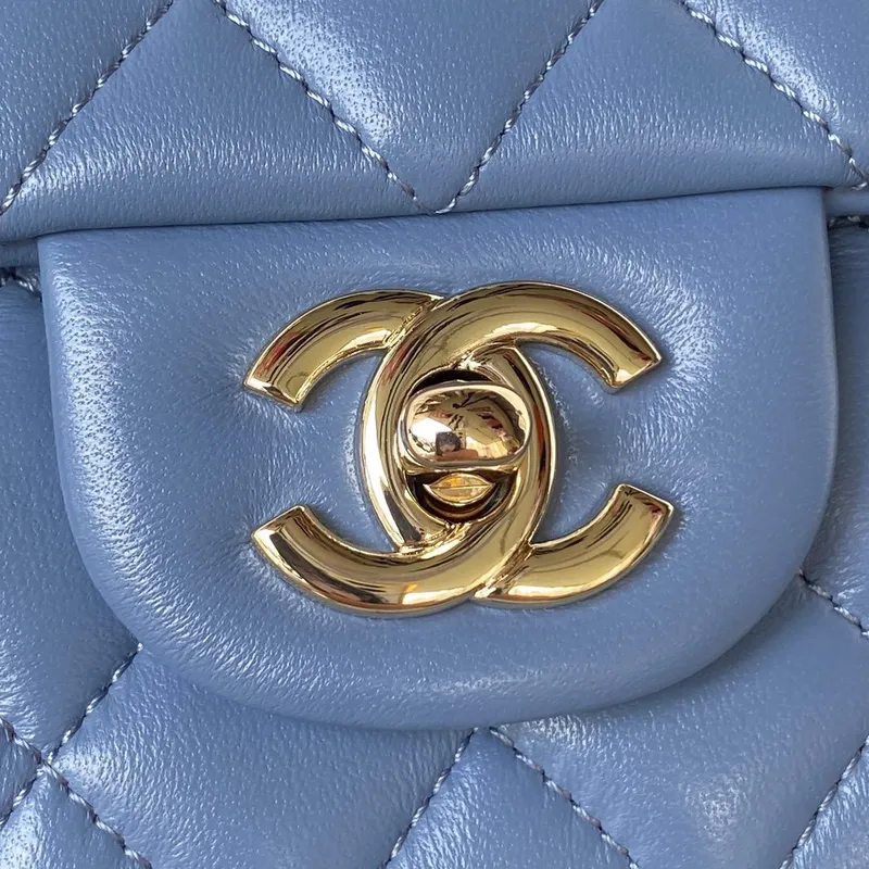 Chanel 23K AS2431 Mini flap Lambskin bag with top handle Blue