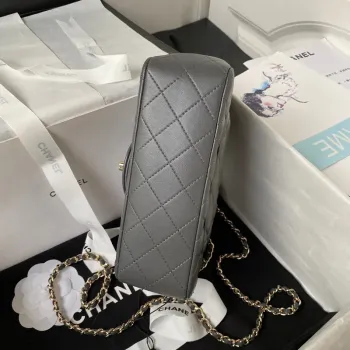 Chanel 23K AS2431 Mini flap Lambskin bag with top handle Gray