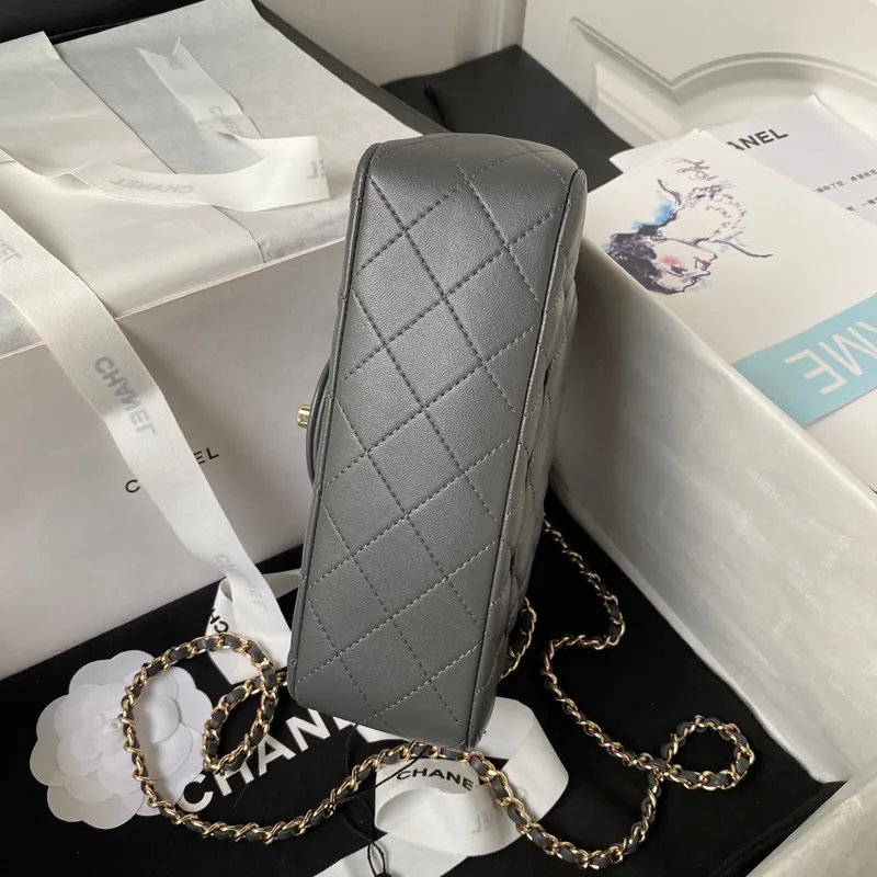 Chanel 23K AS2431 Mini flap Lambskin bag with top handle Gray