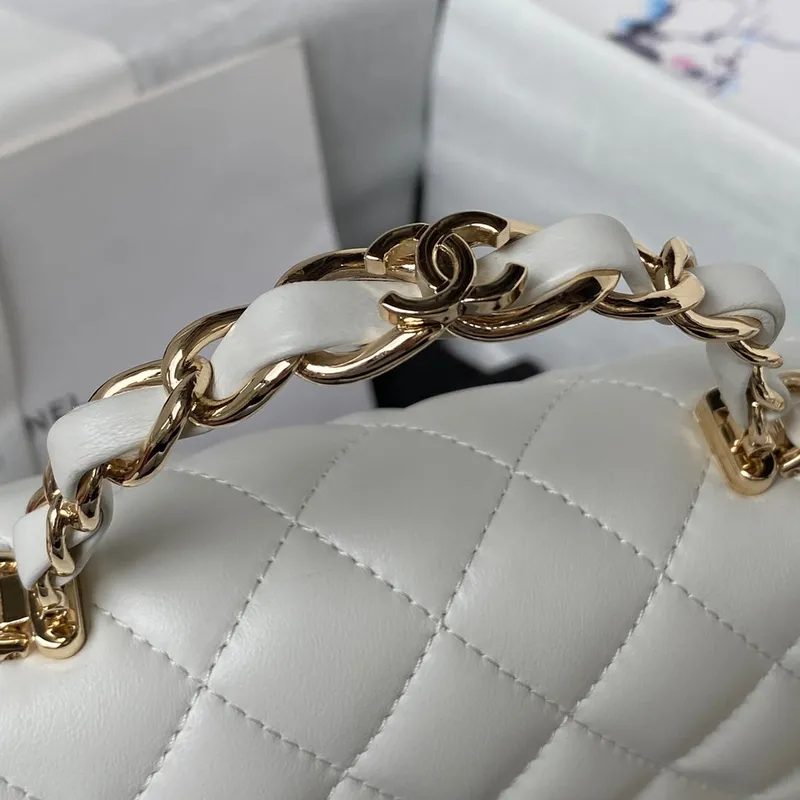 Chanel 23K AS2431 Mini flap Lambskin bag with top handle Whtie