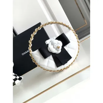 Chanel AP3583 Pouch Mixed Fibers 22cm Calfskin & Gold Tone Metal White AP3584