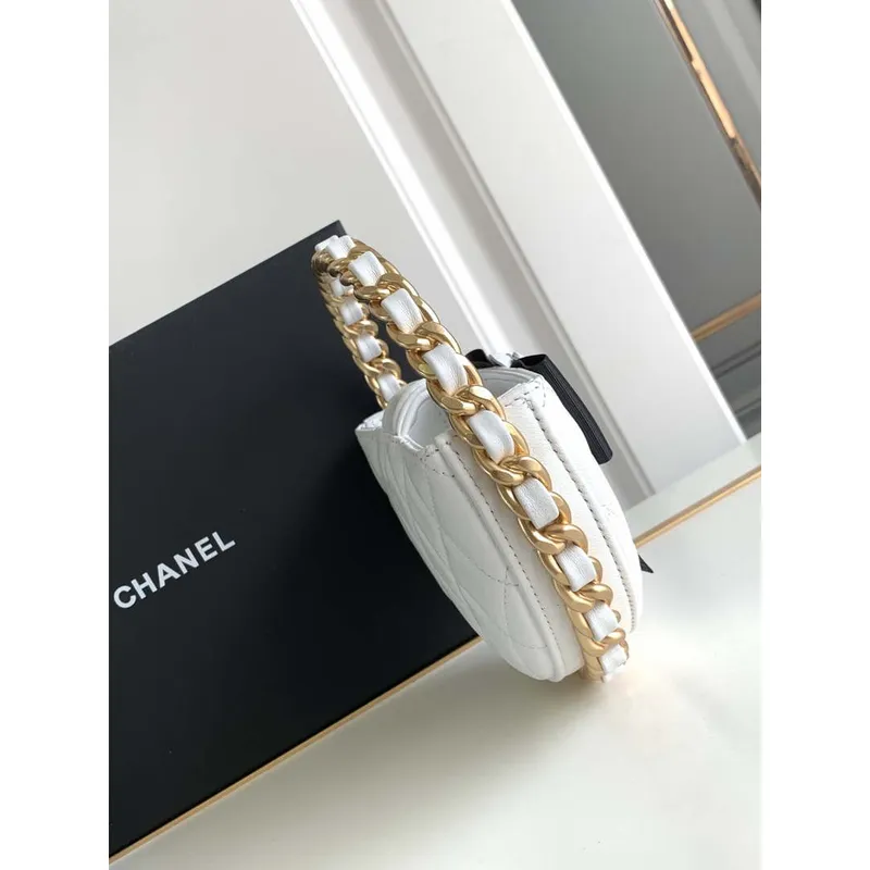 Chanel AP3583 Pouch Mixed Fibers 22cm Calfskin & Gold Tone Metal White AP3584