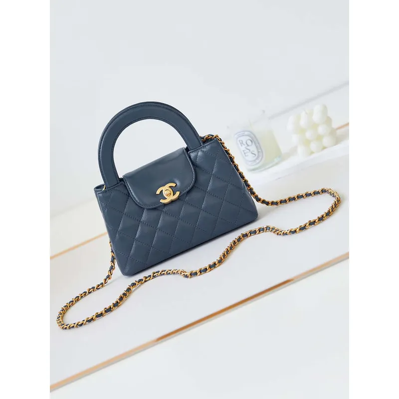 Chanel AS4416 Mini Shopping Bag shiny aged Calfskin gold tone metal Navy Blue