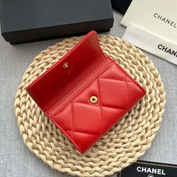 Chanel AP1790 19 flap Card Holder shiny lambskin gold tone ruthenium finish metal Red