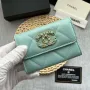 Chanel AP1790 19 flap Card Holder shiny lambskin gold tone ruthenium finish metal Blue