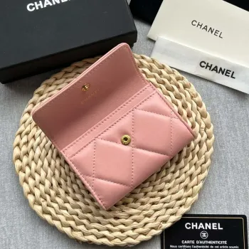 Chanel AP1790 19 flap Card Holder shiny lambskin gold tone ruthenium finish metal Pink